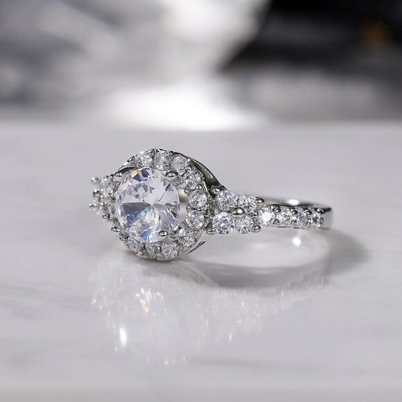 🌸Classic Engagement Anillos Pure CZ Wedding Beautiful Ring for Women, L101 - Picture 4 of 6